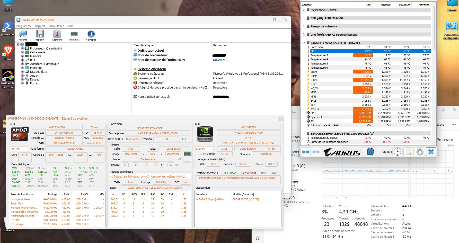 HWiNFO — 23°C at idle at 4.4GHz with 3×90mm Peltier