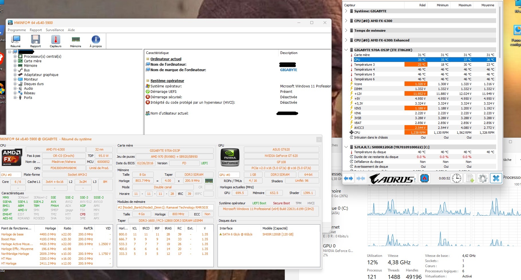 HWiNFO — 35°C idle at 4.4GHz, without Peltier