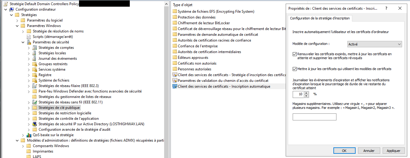 Generic GPO “Certificate Services Client—Autoenrollment”—this is NOT the one that controls the RDP certificate