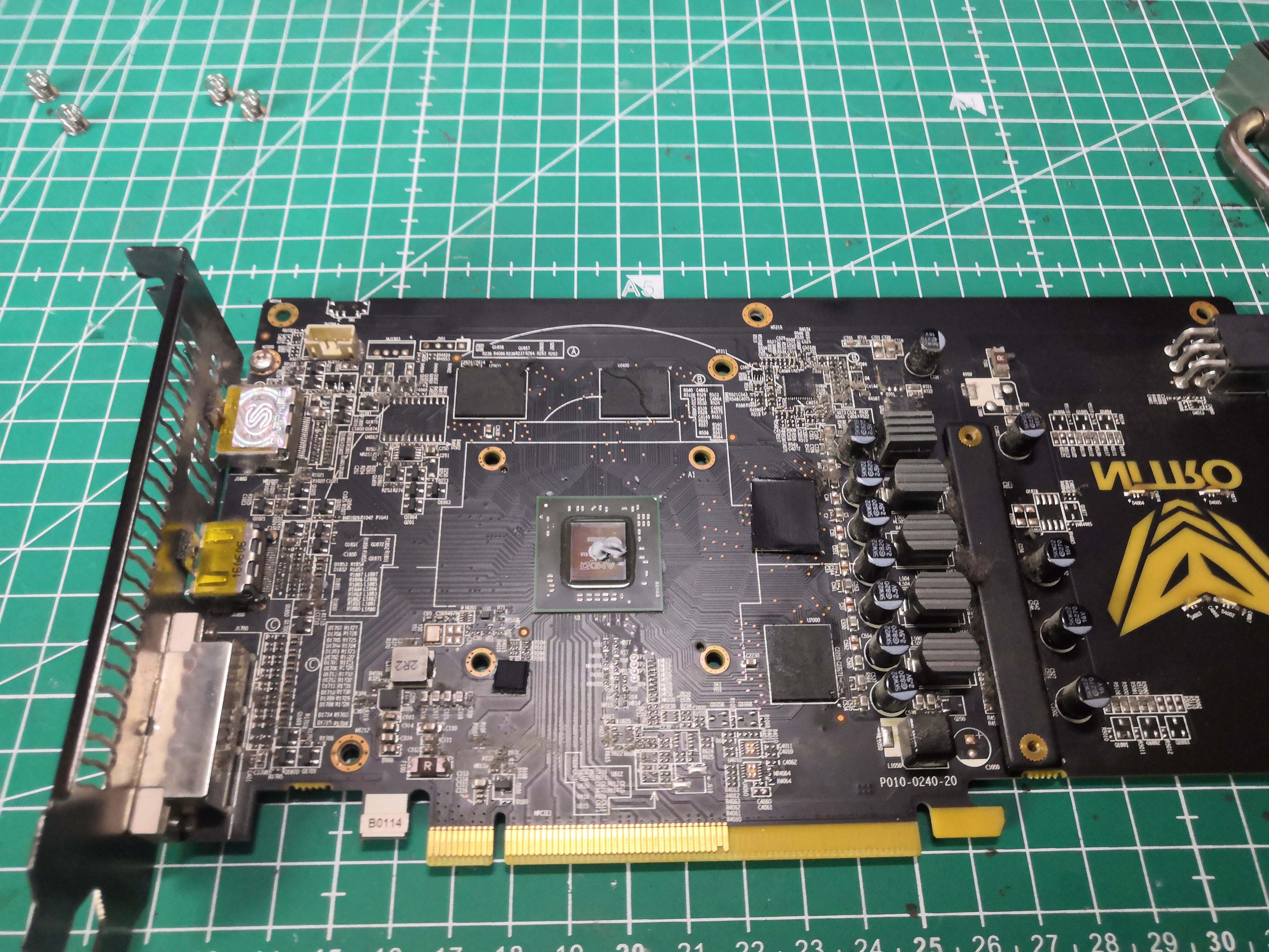 PCB view from the component side — VRMs and polymer capacitors in good condition