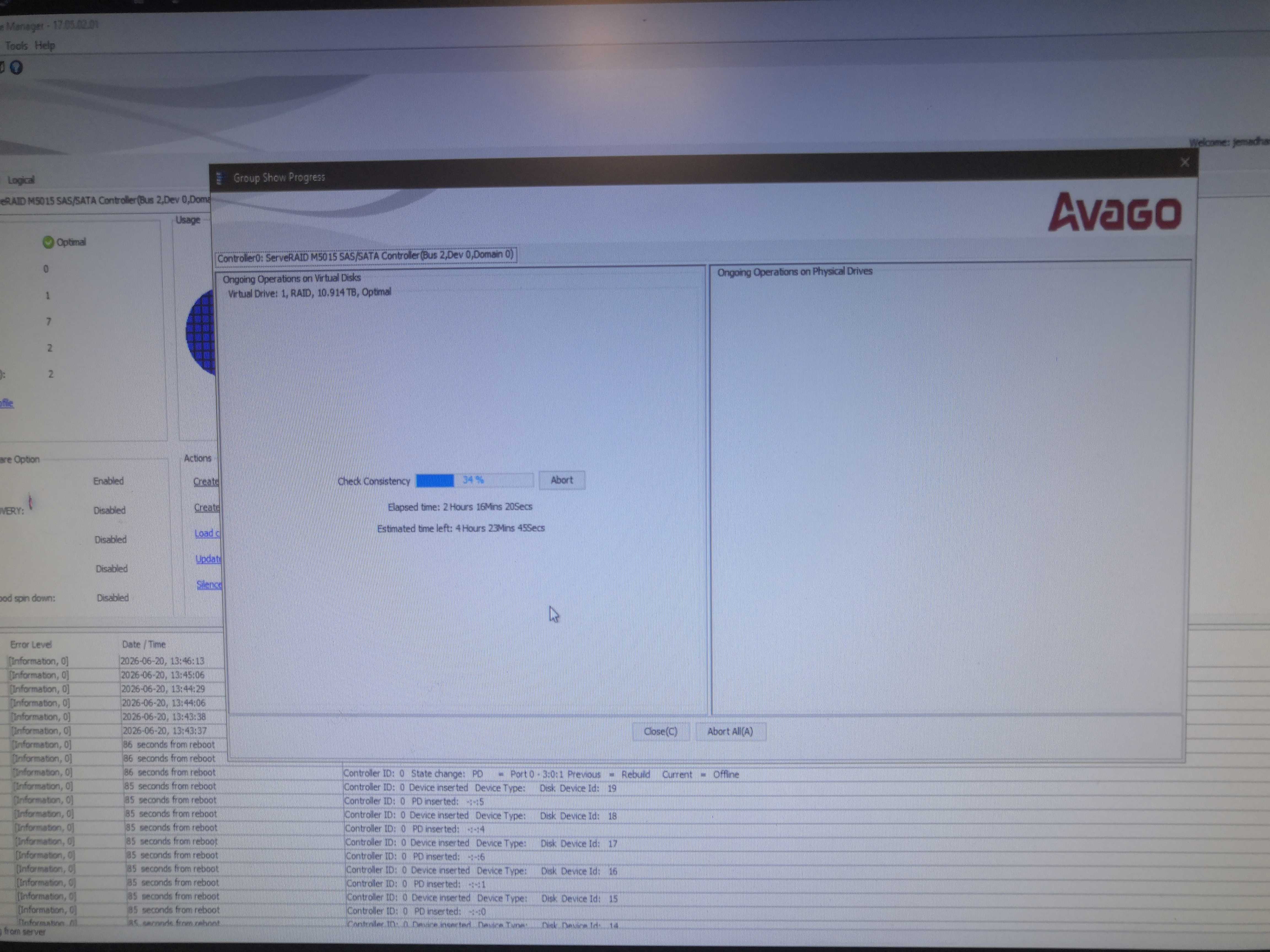 StorageManager - Check Consistency in progress at 34%