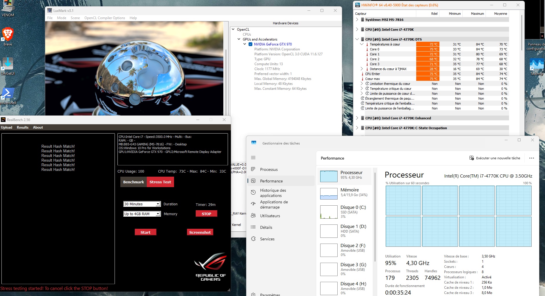 Temperatures under load – push-pull air cooling, 30-min stress test